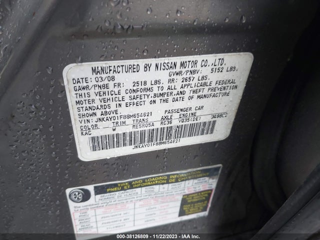 2008 INFINITI M35X VIN: JNKAY01F88M654621