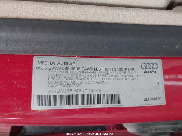 2006 AUDI A4 1.8T VIN: WAUAC48H46K006245
