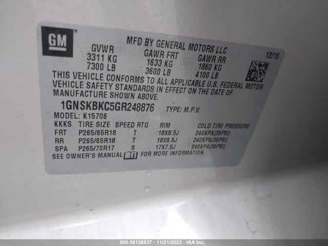 Chevrolet Tahoe Lt 2016 1GNSKBKC5GR248876 Image 9