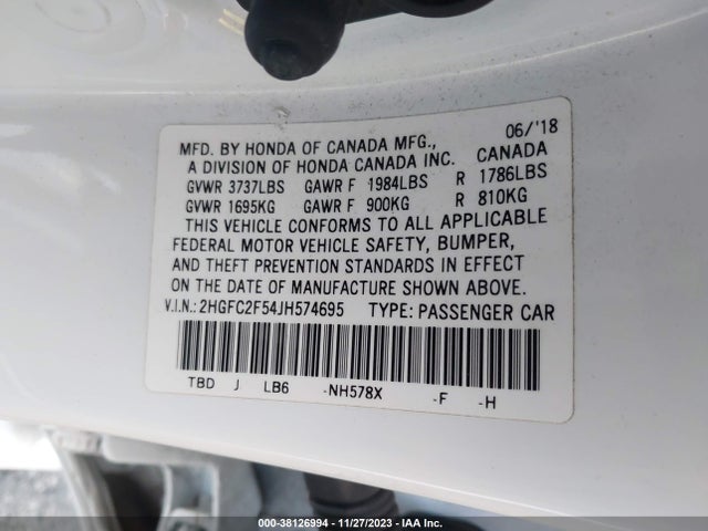Honda Civic Lx 2018 2HGFC2F54JH574695 Image 9
