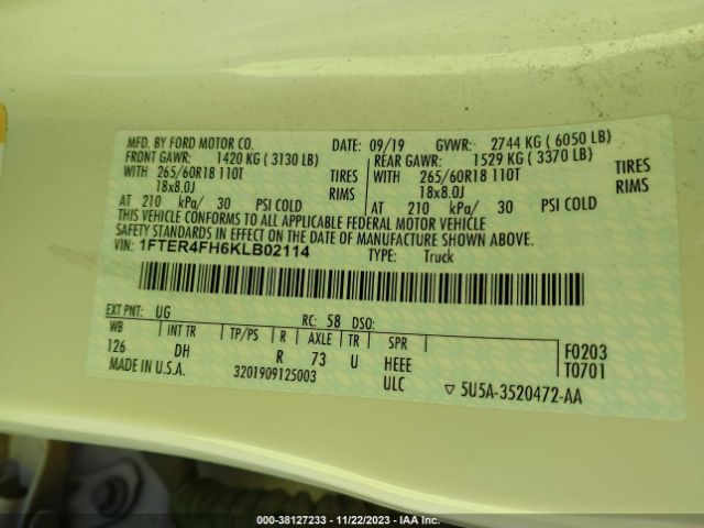 1FTER4FH6KLB02114 Ford Ranger Lariat