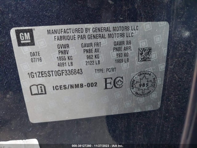 Chevrolet MALIBU 1LT 2016 1G1ZE5ST0GF336843 Image 9