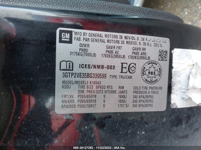 2011 GMC SIERRA 1500 SLE VIN: 3GTP2VE35BG339599