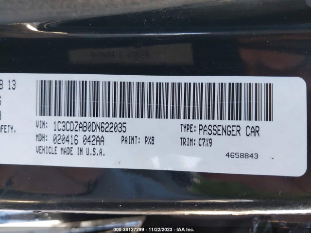 2013 DODGE AVENGER SE VIN: 1C3CDZAB0DN622035