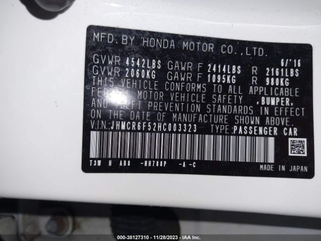 JHMCR6F52HC003323 Honda Accord Hybrid Ex-l