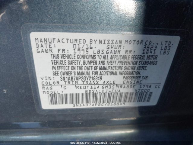 3N1AB7AP2GY218849 Nissan Sentra Fe+ S/sv/s/sr/sl