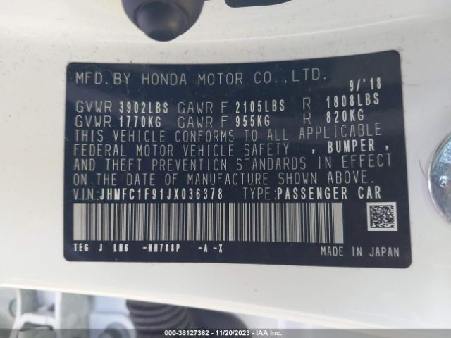 JHMFC1F91JX036378 Honda Civic Sedan Touring