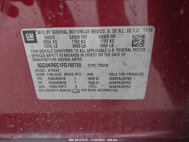 Chevrolet Silverado 1500 2lt 2015 3GCUKREC1FG188700 Image 9