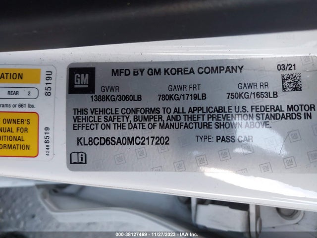Chevrolet Spark Fwd 1lt Automatic 2021 KL8CD6SA0MC217202 Image 9