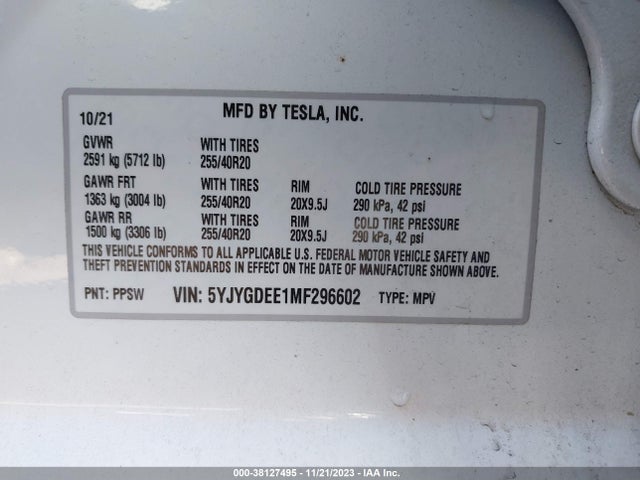 2021 TESLA MODEL Y 5YJYGDEE1MF296602 Photo 8