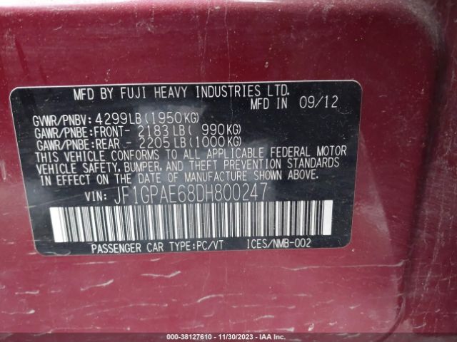 2013 SUBARU IMPREZA JF1GPAE68DH800247 Photo 8