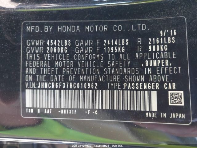 JHMCR6F37HC010962 Honda ACCORD HYBRID