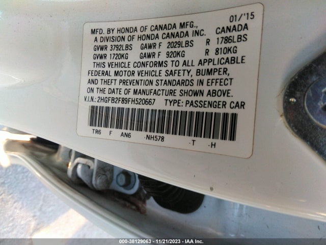 Honda CIVIC EX 2015 2HGFB2F89FH520667 Image 9