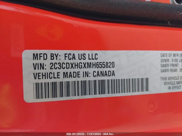 2C3CDXHGXMH655820 Dodge Charger Gt Rwd