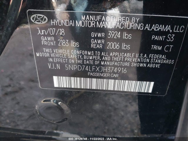 2018 HYUNDAI ELANTRA SE VIN: 5NPD74LFXJH374916