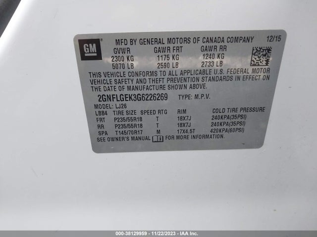Chevrolet Equinox Ltz 2016 2GNFLGEK3G6226269 Image 9