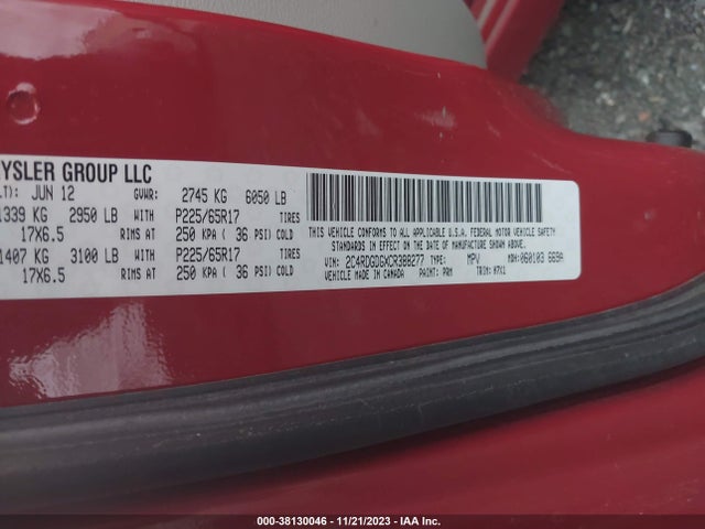 2012 DODGE GRAND CARAVAN CREW VIN: 2C4RDGDGXCR388277