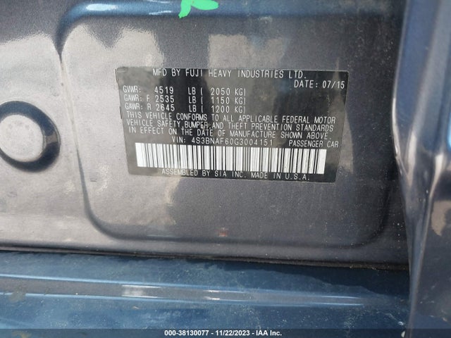 Subaru Legacy 2.5i Premium 2016 4S3BNAF60G3004151 Image 9