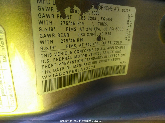 2008 PORSCHE CAYENNE WP1AB29P68LA43275 Photo 8