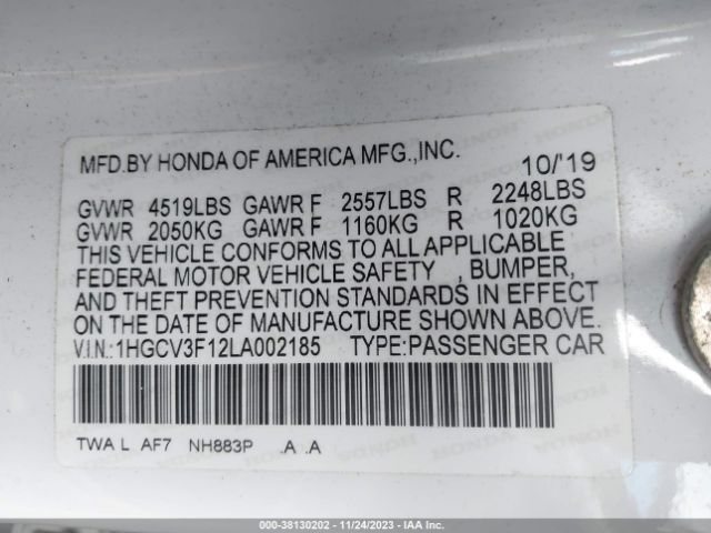 1HGCV3F12LA002185 Honda ACCORD HYBRID
