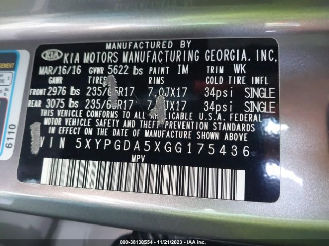 5XYPGDA5XGG175436 KIA Sorento 3.3l Lx