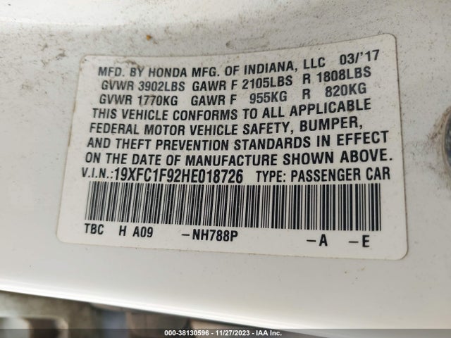 Honda Civic Touring 2017 19XFC1F92HE018726 Image 9