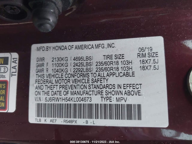 Honda CR-V EX 2019 5J6RW1H54KL004673 Image 9