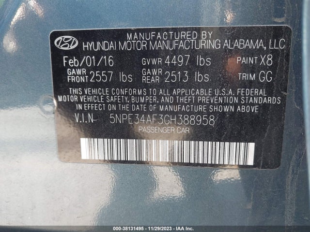 2016 HYUNDAI SONATA SPORT VIN: 5NPE34AF3GH388958