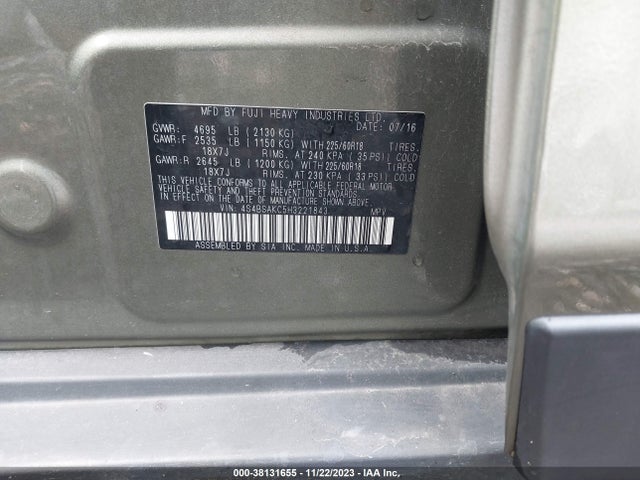 2017 SUBARU OUTBACK 2.5I LIMITED VIN: 4S4BSAKC5H3221843
