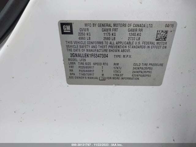 Chevrolet Equinox L 2015 2GNALLEK1F6347304 Image 9