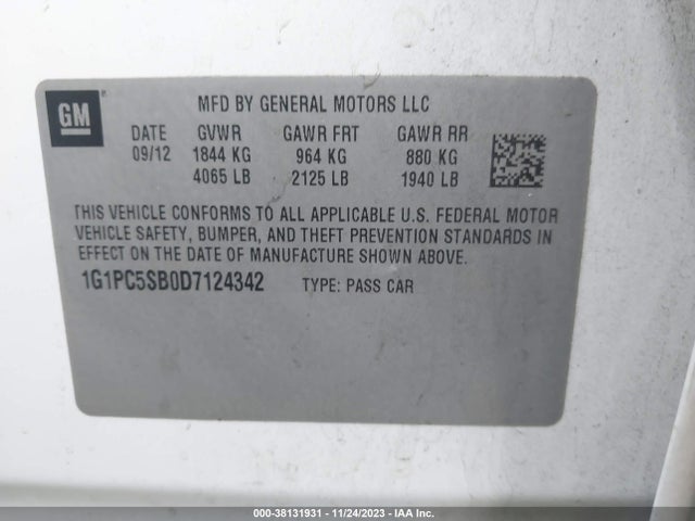 2013 CHEVROLET CRUZE 1LT AUTO VIN: 1G1PC5SB0D7124342