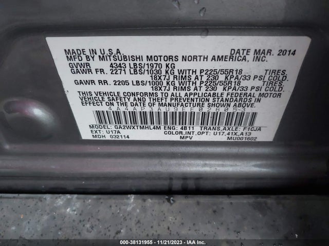 4A4AP3AU9EE026053 Mitsubishi Outlander Sport Es