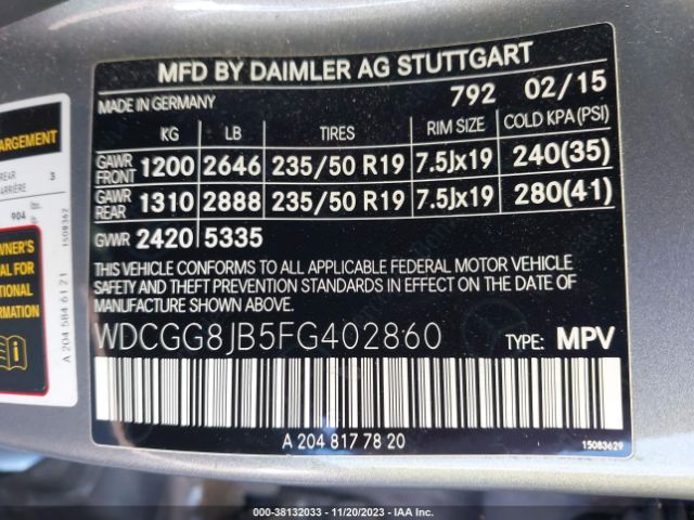 WDCGG8JB5FG402860 Mercedes-Benz Glk 350 4matic