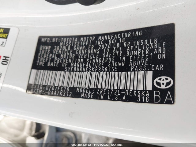 Toyota COROLLA SE 2019 5YFBURHE2KP868155 Image 9