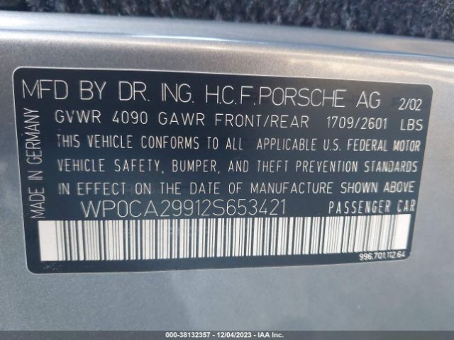2002 PORSCHE 911 CARRERA WP0CA29912S653421 Photo 8