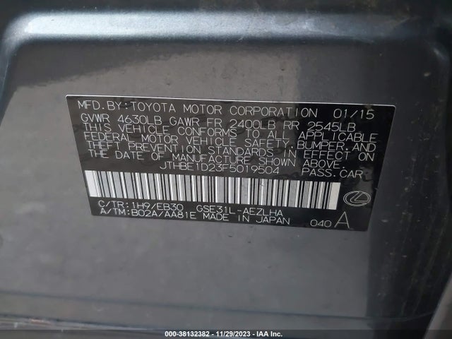 38132382 :رقم المزاد ، JTHBE1D23F5019504 vin ، 2015 Lexus Is 350 مزاد بيع