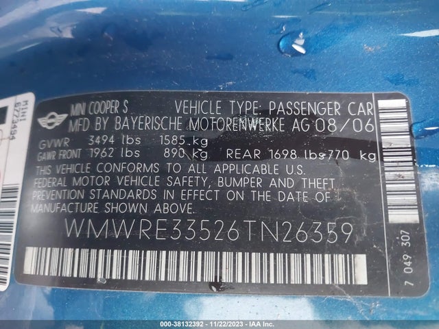 2006 MINI COOPER S WMWRE33526TN26359 Photo 8