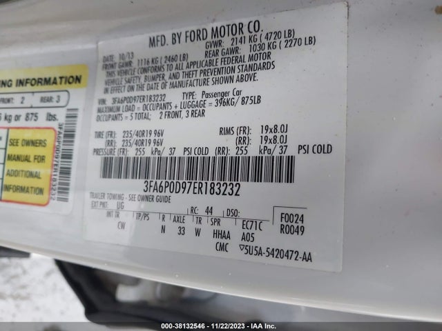 2014 FORD FUSION TITANIUM VIN: 3FA6P0D97ER183232