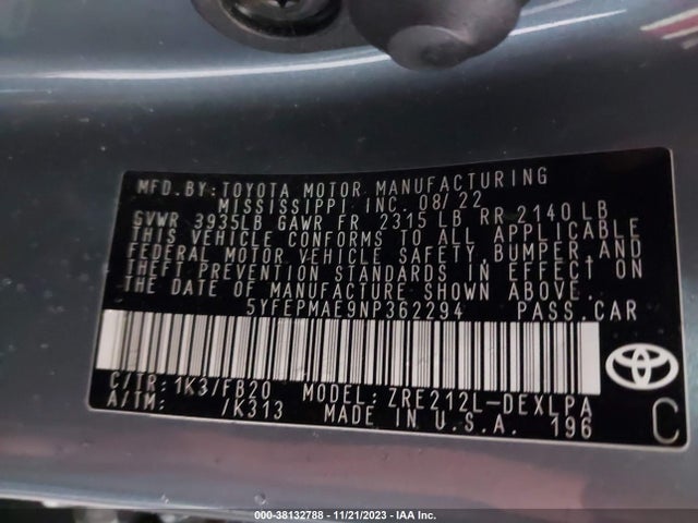 Toyota COROLLA LE 2022 5YFEPMAE9NP362294 Image 9