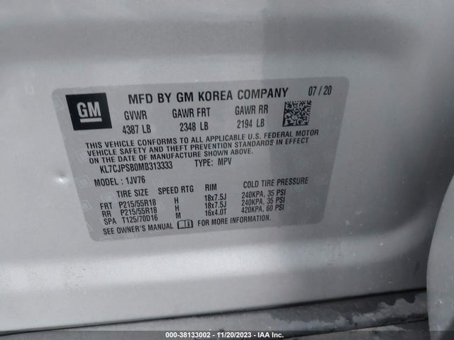 Chevrolet Trax Awd Lt 2021 KL7CJPSB0MB313333 Image 9
