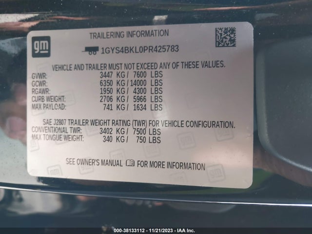 1GYS4BKL0PR425783 Cadillac Escalade 4wd Premium Luxury