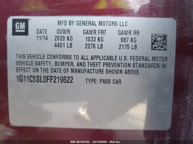 Chevrolet MALIBU 1LT 2015 1G11C5SL0FF219622 Image 9