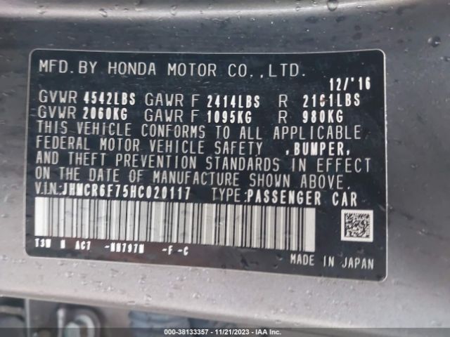 JHMCR6F75HC020117 Honda Accord Hybrid Touring