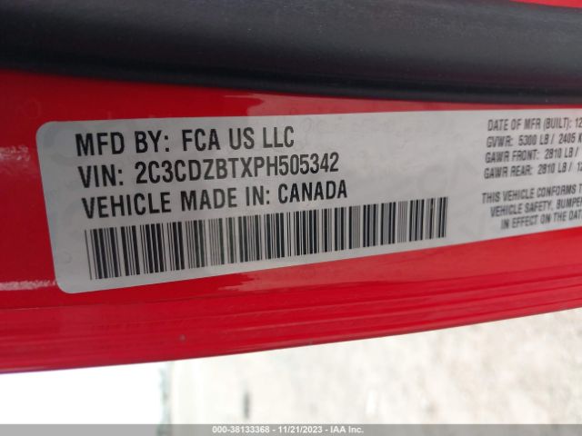 2C3CDZBTXPH505342 Dodge Challenger R/t