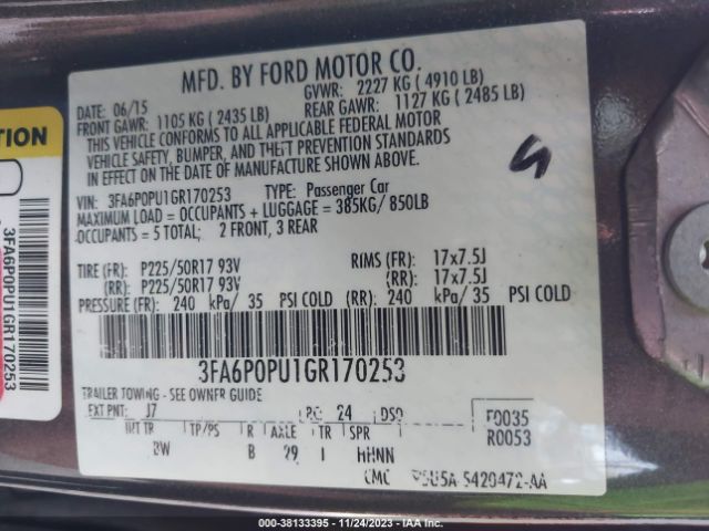 3FA6P0PU1GR170253 Ford Fusion Energi Se Luxury