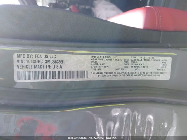 1C4SDHCT3MC553991 Dodge Durango R/t Rwd