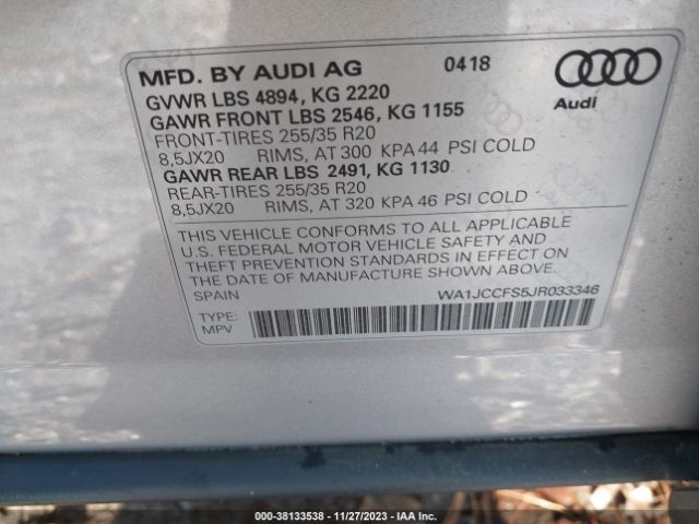 WA1JCCFS5JR033346 Audi Q3 2.0t Sport Premium/2.0t Premium