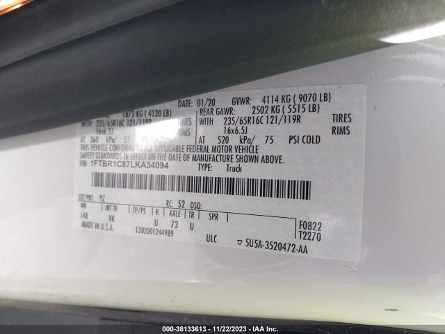 2020 FORD TRANSIT-250 CARGO VAN 1FTBR1C87LKA34094 Photo 8