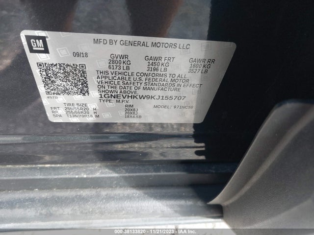 Chevrolet Traverse 3lt 2019 1GNEVHKW9KJ155707 Image 9
