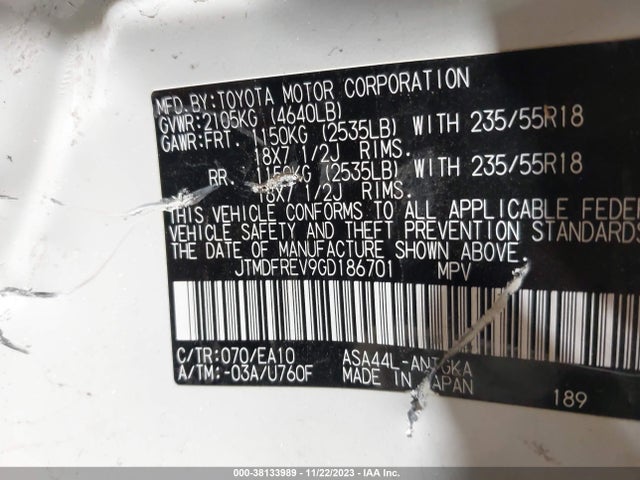 Toyota Rav4 Limited 2016 JTMDFREV9GD186701 Image 9